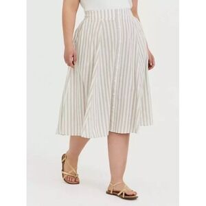 Torrid Women's Plus Size 2 18-20 Linen Gray White Button Up Front Midi Skirt NWT